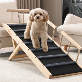 Dog Ramp, Folding Pet Ramp For Bed, Adjustable Dog Ramp For Small, Large, Old Dogs & Cats, Wooden Pet Ramp With 47.2' Long Ramp, Adjustable From 13.8