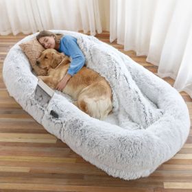 Human Dog Bed, Large Size Fits You And Pets, Washable Faux Fur Dog Bed For People Doze Off, Napping Orthopedic Dog Bed, Present Plump Pillow, Blanket