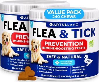 Flea and Tick Prevention for Dogs Chewables Made in USA Natural Flea and Tick Supplement for Dogs 240 Immune Support Chews 2 Pack Vitamins B1 B6 B12