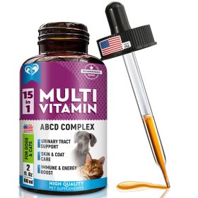 Cat and Dog Multivitamin Liquid with Glucosamine & Cranberry 15 in 1 Health Supplements for Urinary Tract Kidney Bladder Hip and Joint Skin and Coat