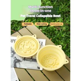 3-in-1 Pet Travel Collapsible Bowl Foldable Slow-Feeder With Strong Suction Cups  Portable Silicone Dog Bowl With Hook For Hanging On Collar-Backpack (Option: Blue-450ml)