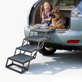 Dog Stairs for Car, 4 Steps Extra Wide Foldable Dog Ramp for Large Dogs with Non-Slip Surface, Portable Lightweight Pet Stairs Ladder for Car, SUV, T (Default: Default)