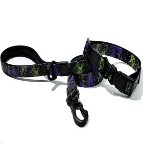Embossed UV Printed Dog Leash & Collar Set 1.5cm Wide, Waterproof Tear-Resistant Easy To Clean PVC Set, Stylish Patterned Walking Training Gear For S (Option: Purple)